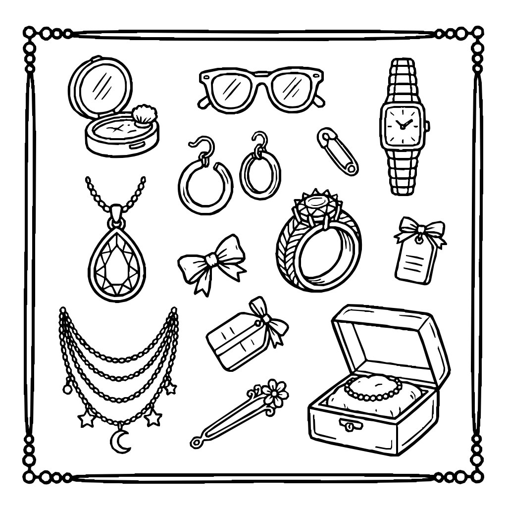 Accessories And Jewelry Collection Coloring Page