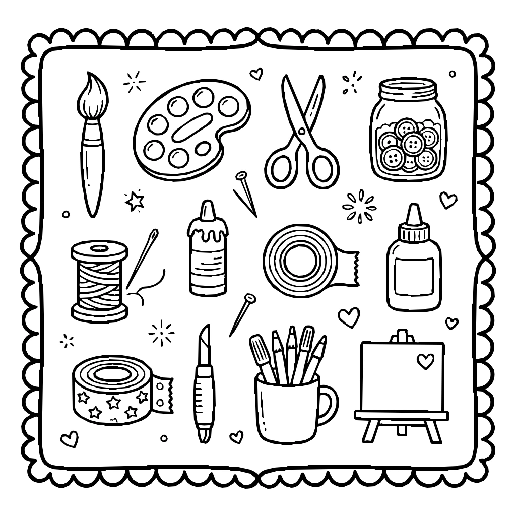 Art And Craft Tools Set Coloring Page