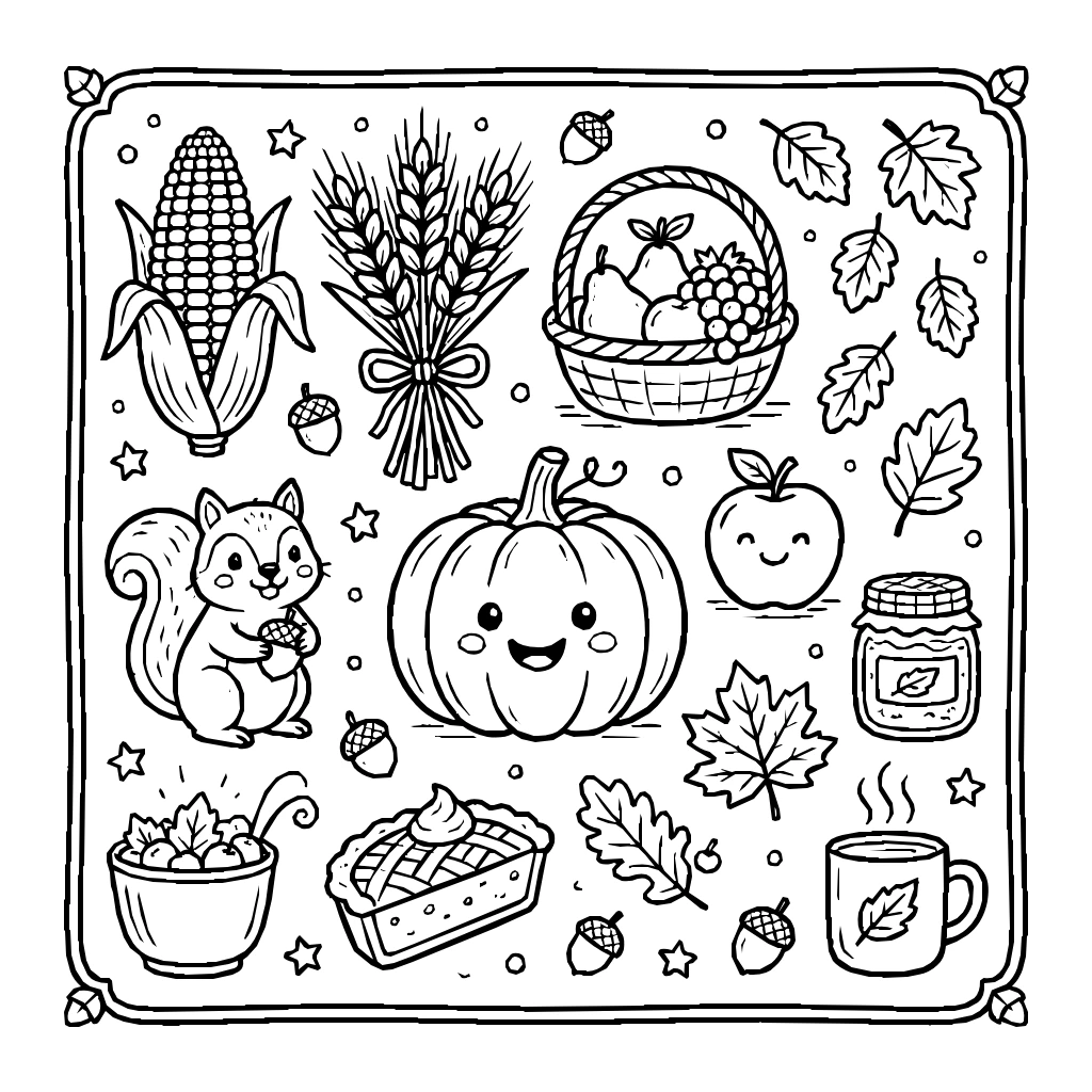 Autumn Harvest Set Coloring Page