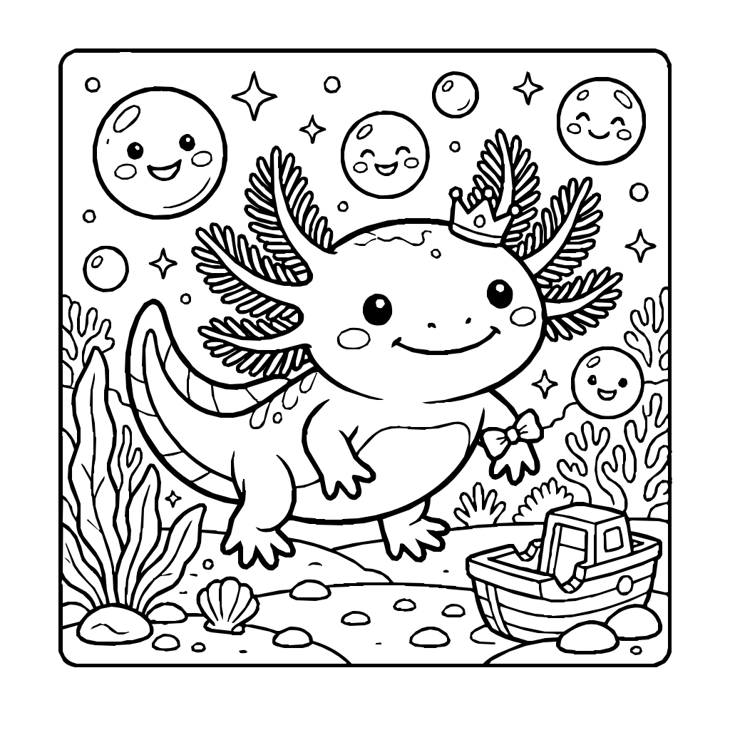 Axolotl Smiling Underwater Coloring Page
