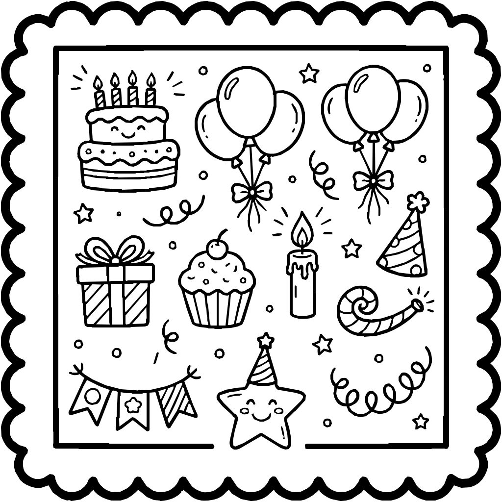Birthday Party Set Coloring Page