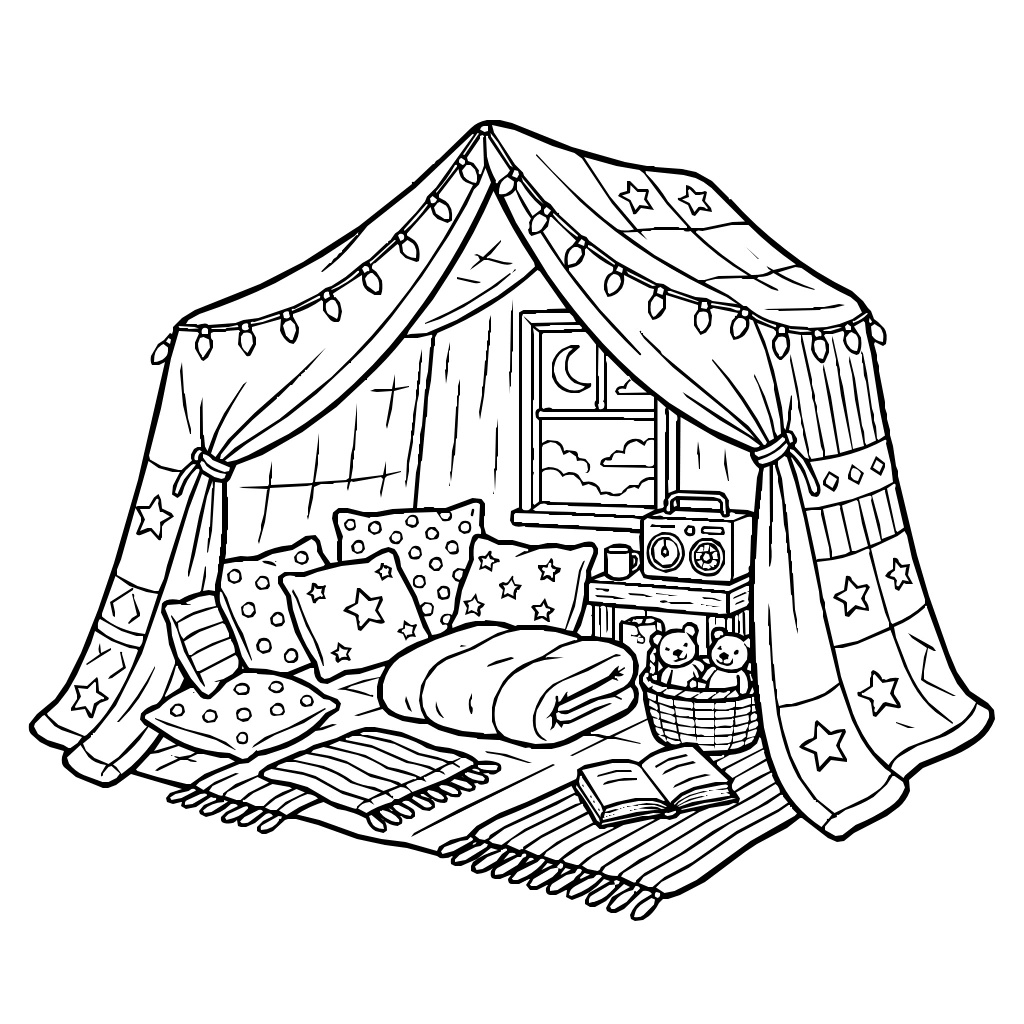 Blanket Fort Inside With Lights Coloring Page