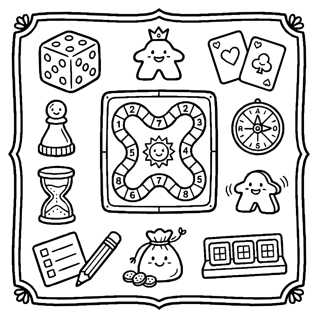 Board Games Collection Coloring Page