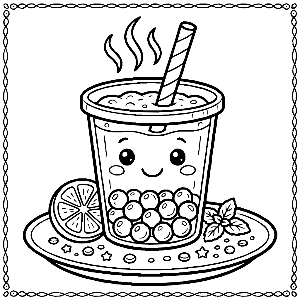 Bubble Tea Cup With Tapioca Pearls Coloring Page