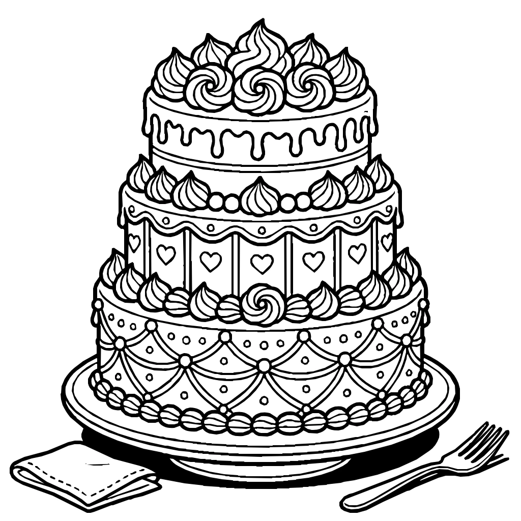 Cake Layers With Frosting Swirls Coloring Page