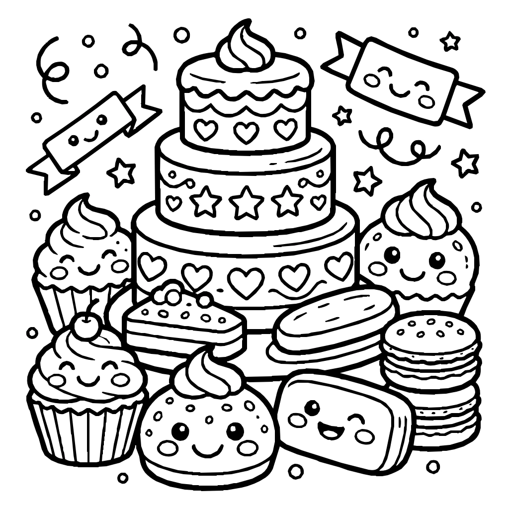 Cake Pastry Happiness Sweet Coloring Page
