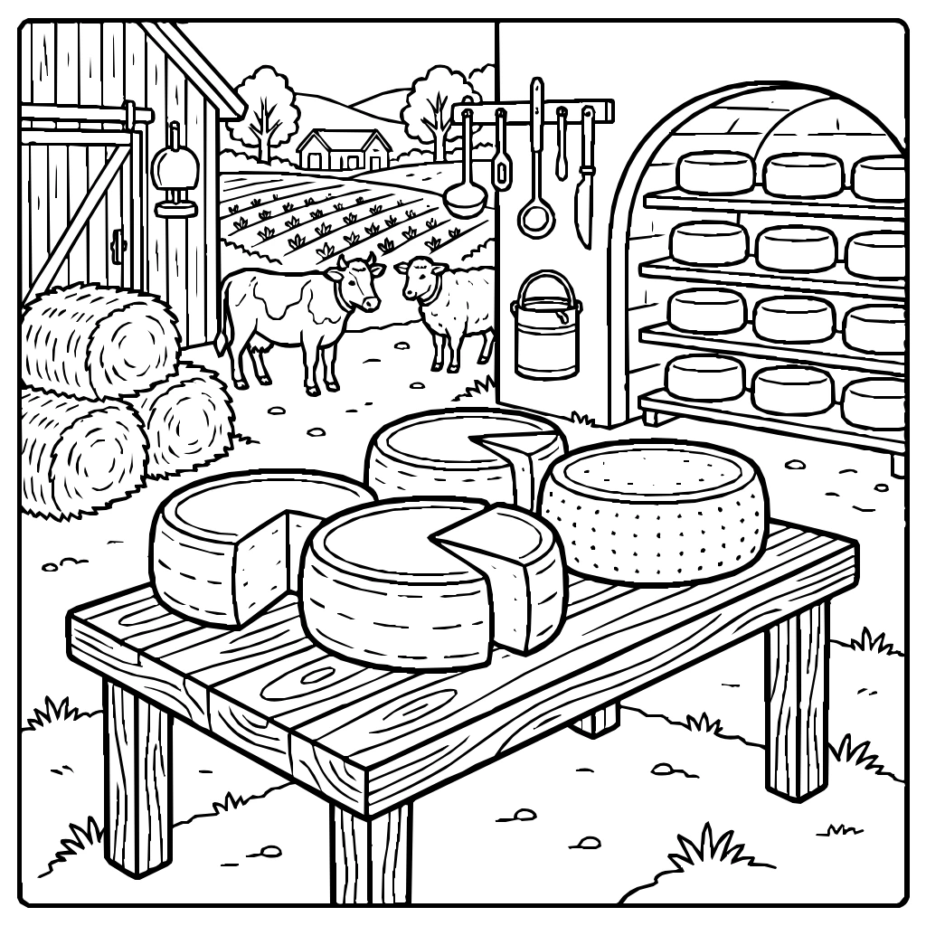 Cheese Factory With Cows Coloring Page