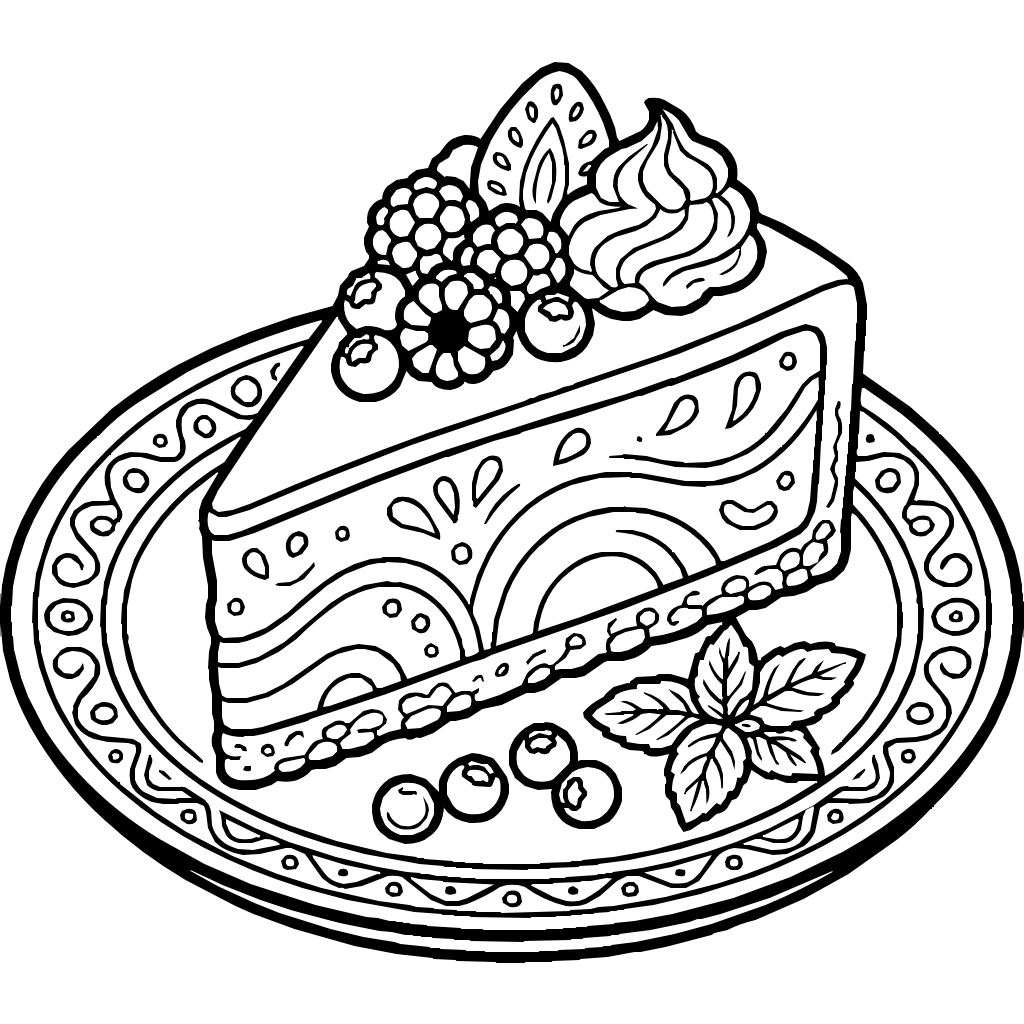 Cheesecake Slice With Berry Topping Coloring Page