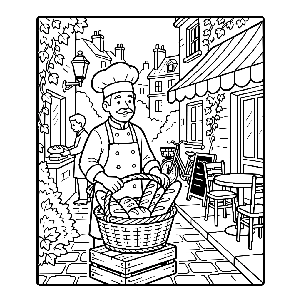 Chef Selling Bread Coloring Page