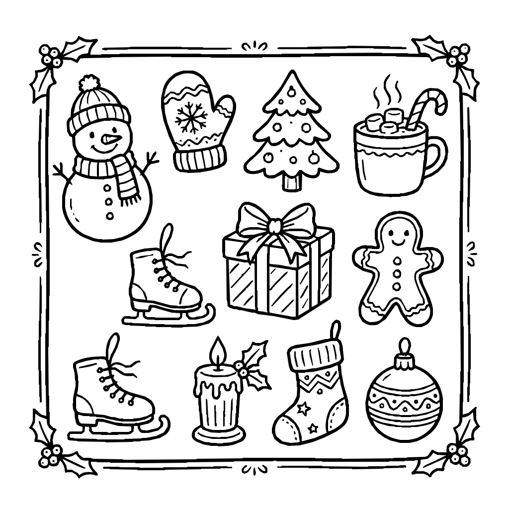 Christmas And Winter Time Set Coloring Page