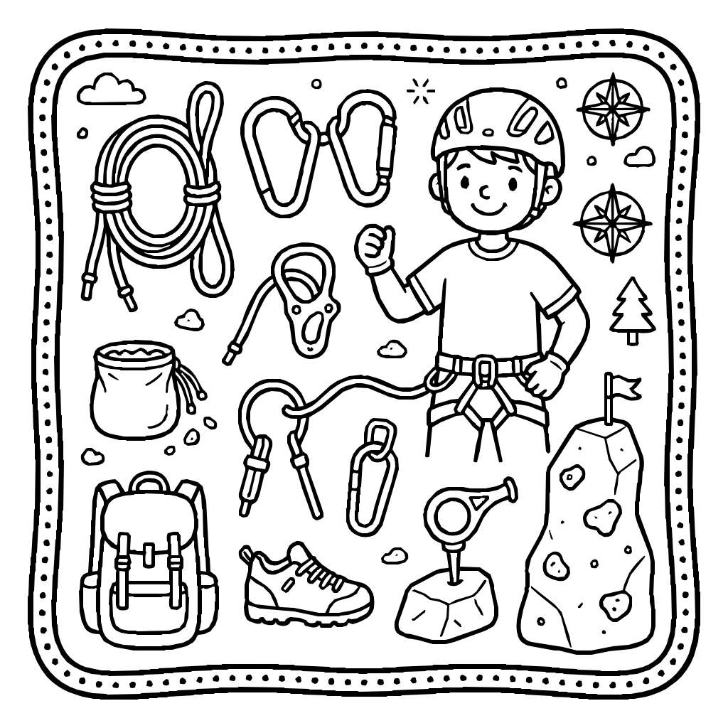 Climbing Objects Mountain Set Coloring Page