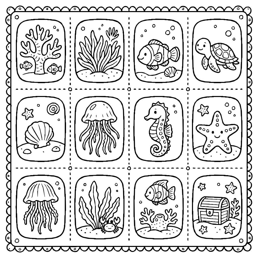 Coral Reef Ocean Set Coloring Page