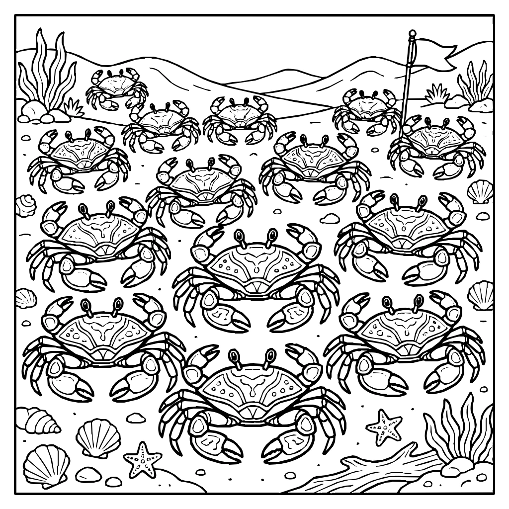 Crabs Marching Across Sandy Bottom Coloring Page