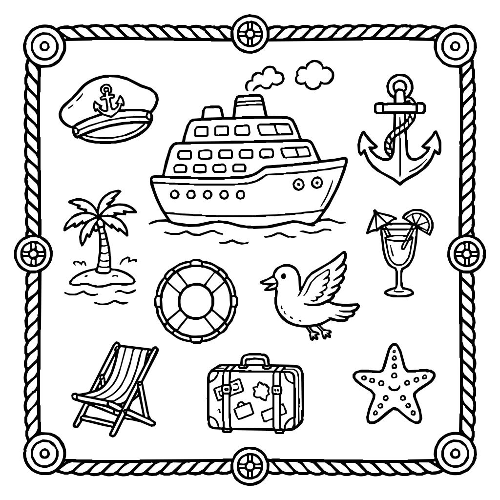 Cruise Ship Holiday Set Coloring Page