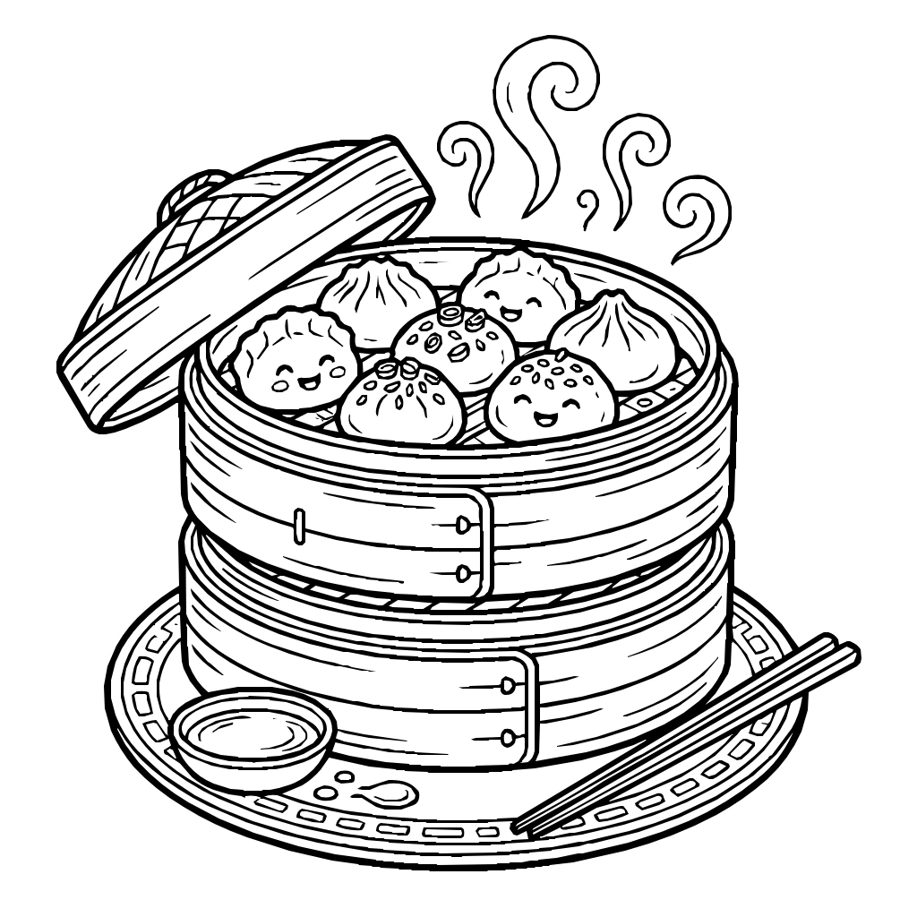 Dim Sum Steamer Baskets Stacked With Dumplings Coloring Page
