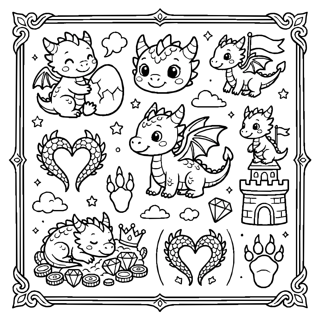 Dragons Collection Coloring Page