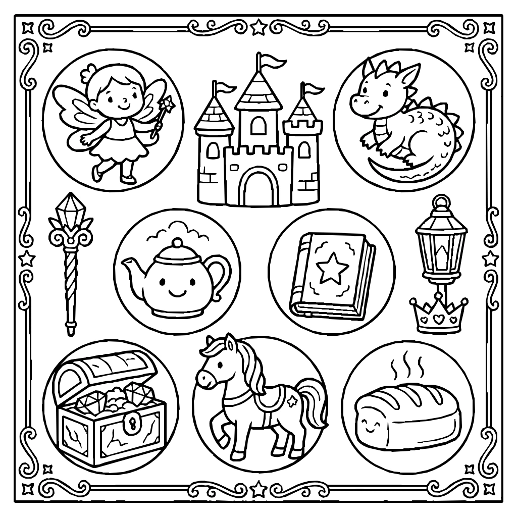 Fairy Tale Fantasy Set Coloring Page