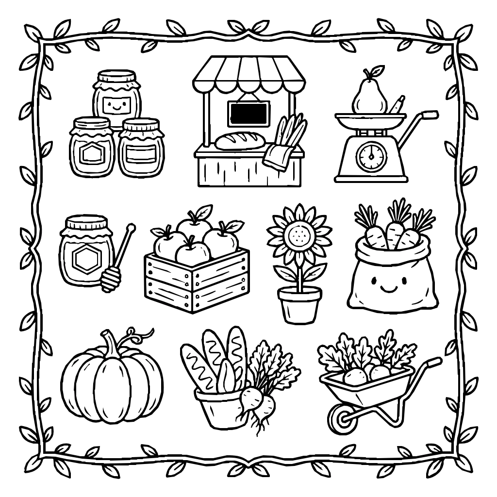 Farmers Market Collection Coloring Page