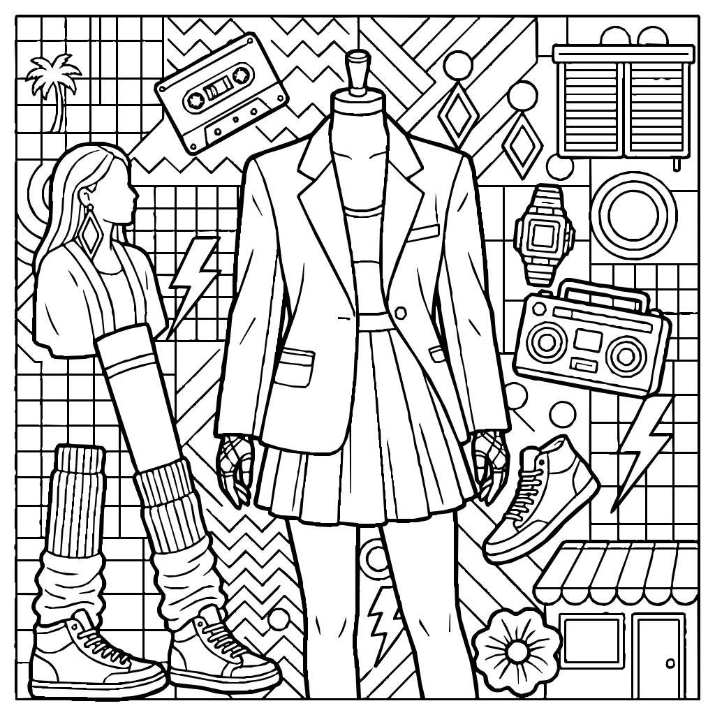 Fashion Neon Colors 80s Coloring Page