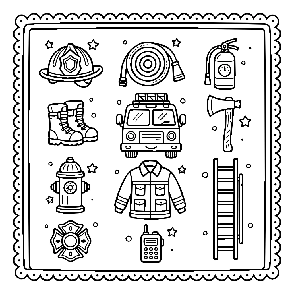 Firefighter Boots Helmet Set Coloring Page