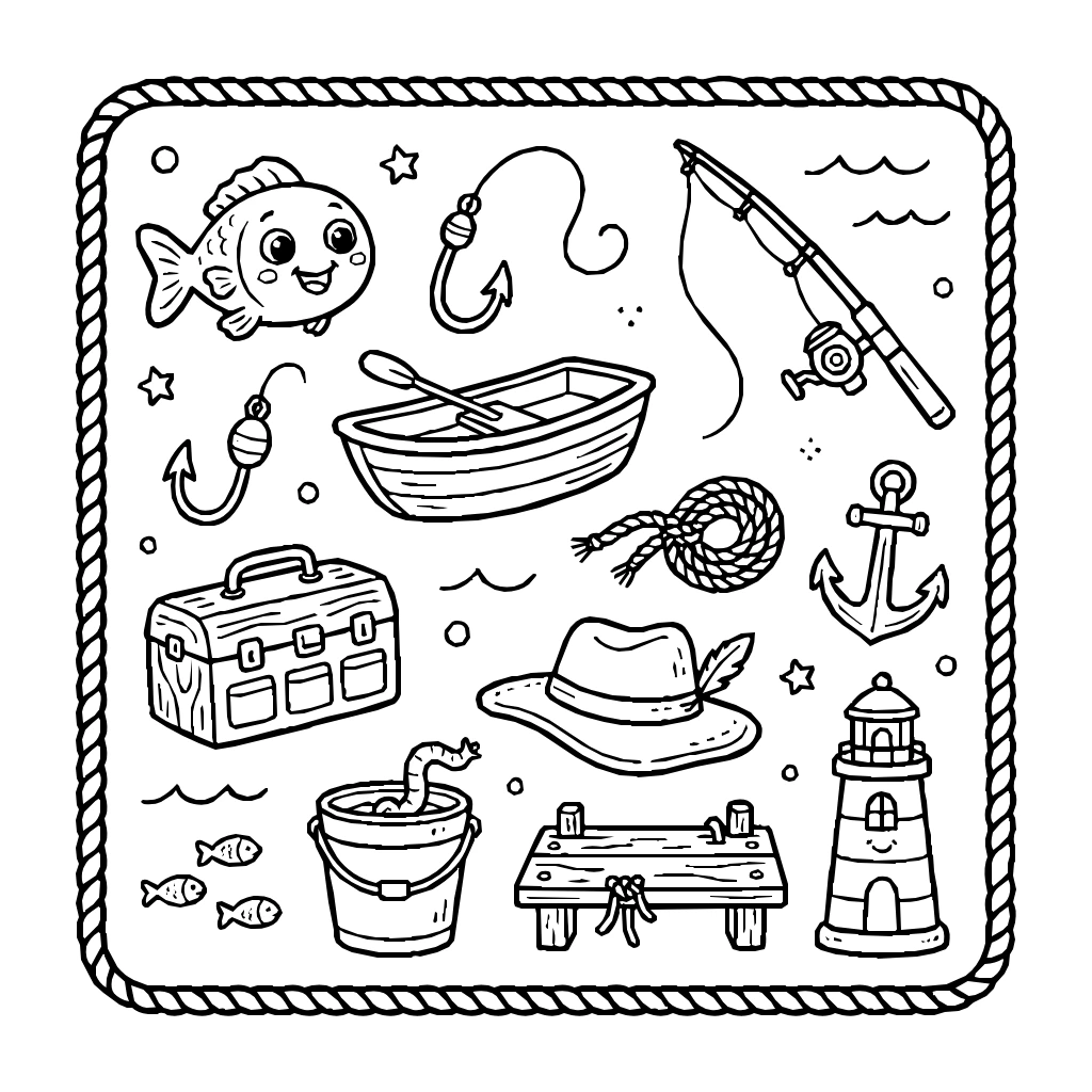 Fishing Collection Coloring Page