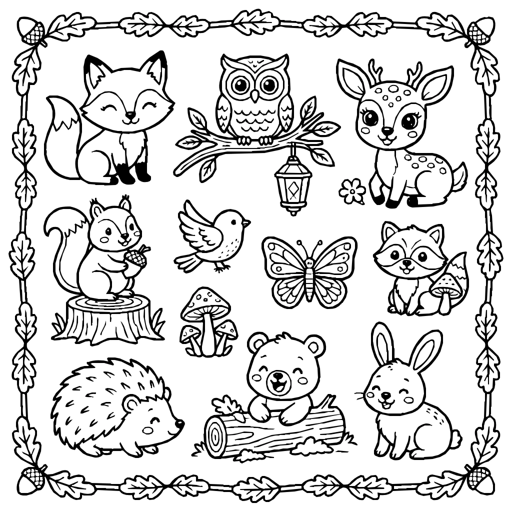 Forest Animals Set Coloring Page