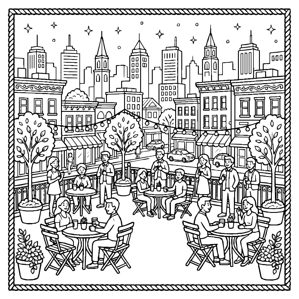 Friends At A Downtown Bar Coloring Page