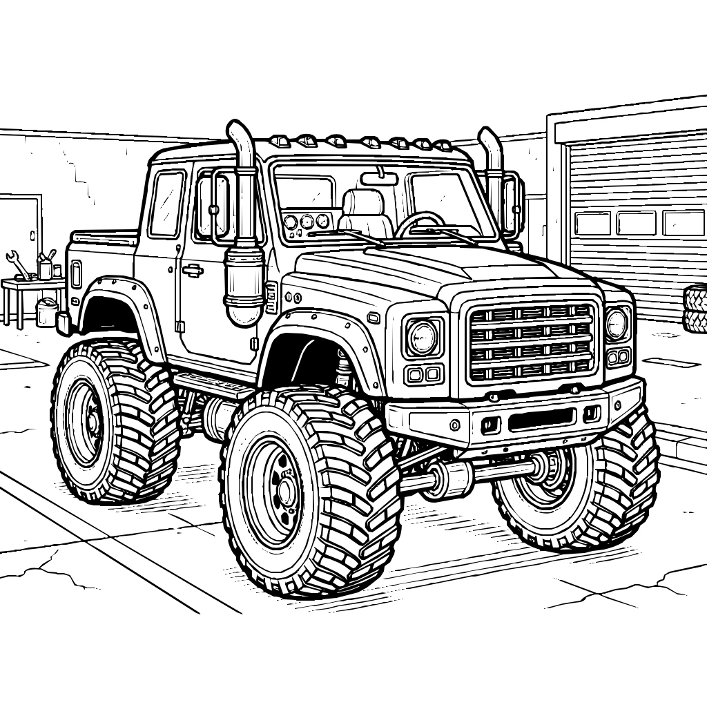 Giant Monster Truck Oversized Wheels Coloring Page