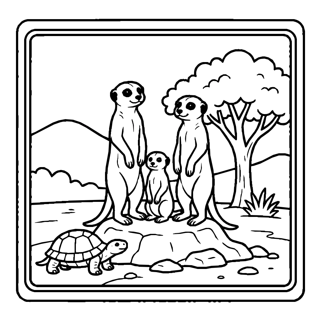 Group Of Meerkats Standing Guard On A Termite Mound Coloring Page