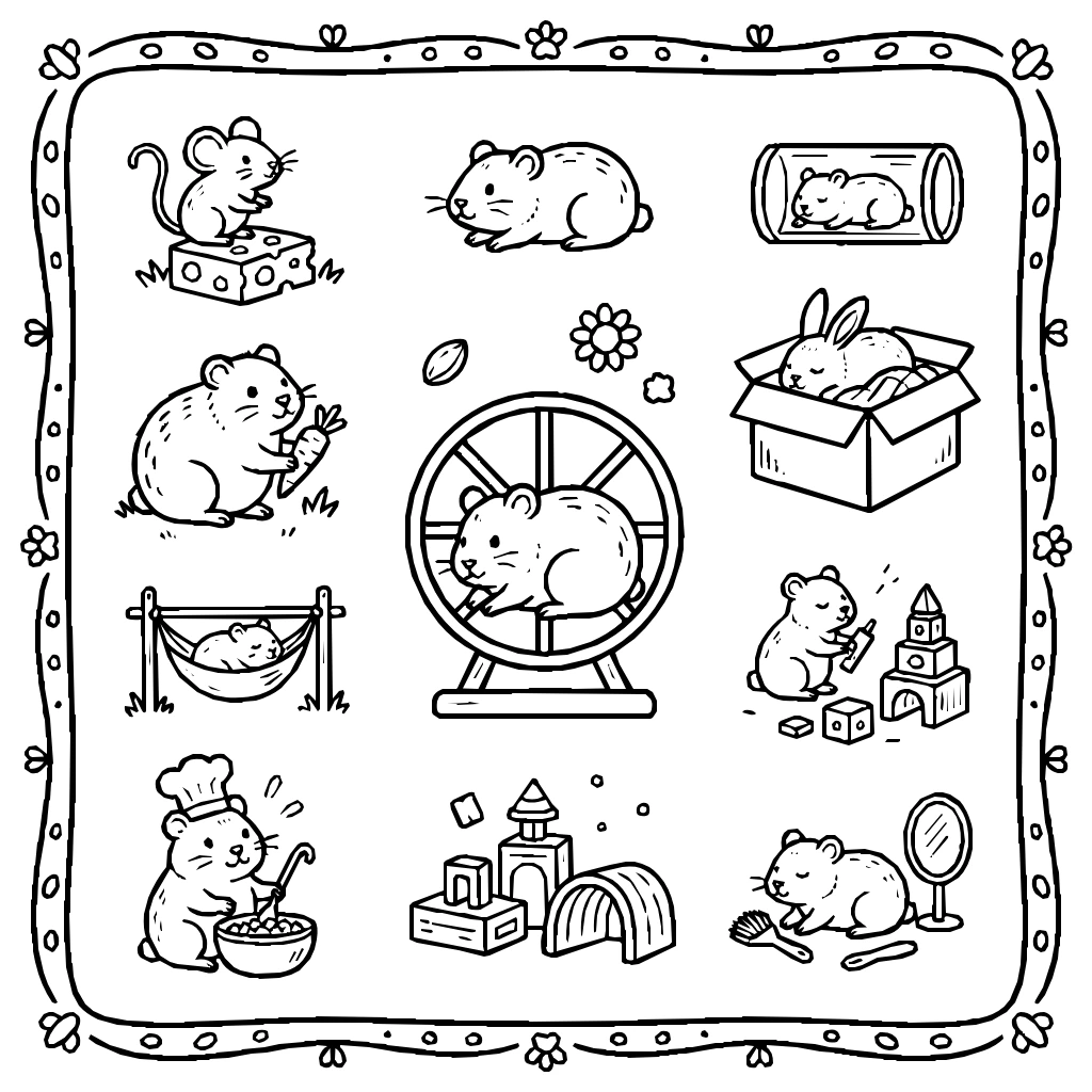 Hamsters And Small Pets Compilation Coloring Page
