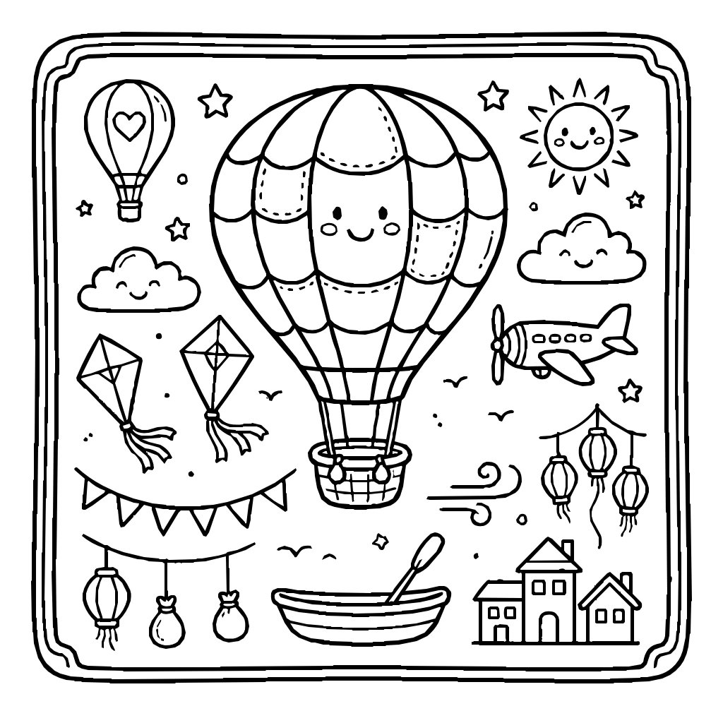 Hot Air Balloon Collection Coloring Page