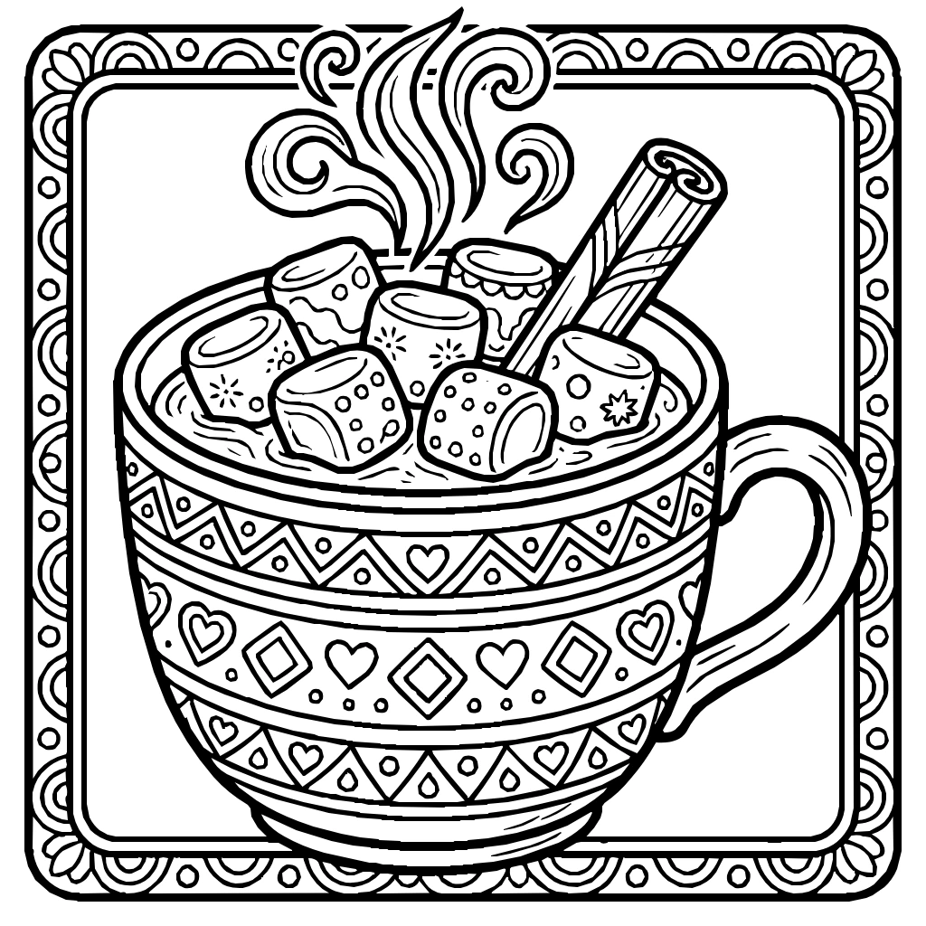 Hot Chocolate With Marshmallows Coloring Page
