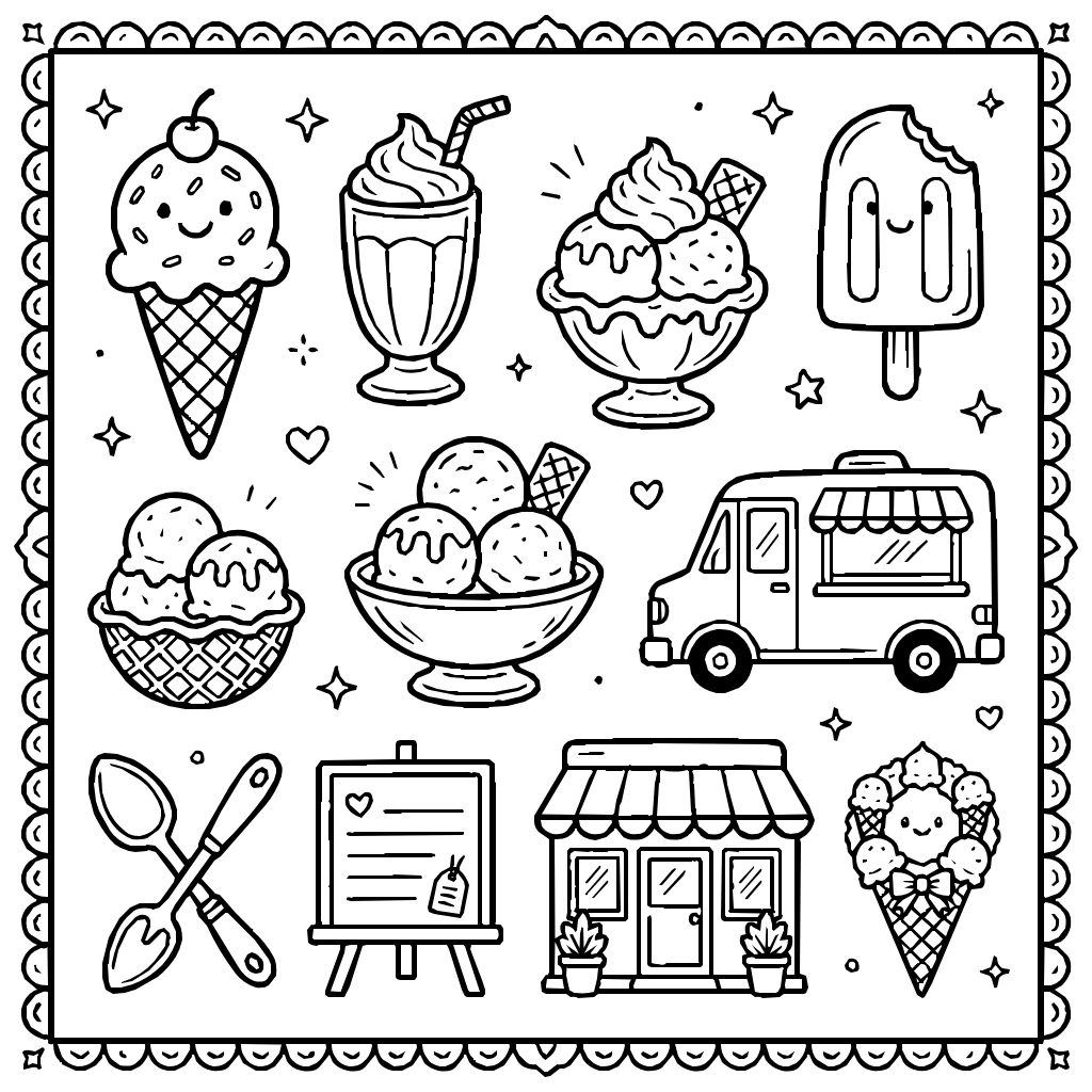 Ice Cream Set Coloring Page