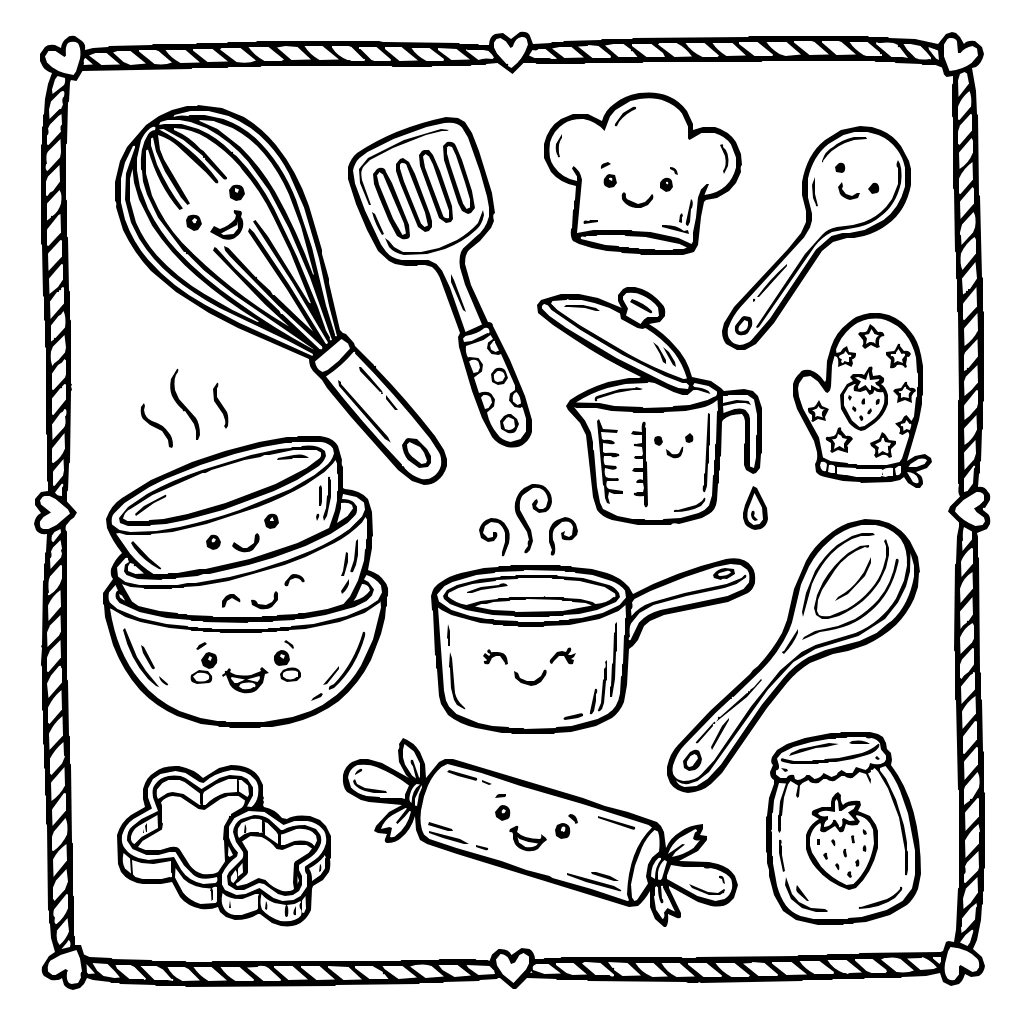 Kitchen Utensils Collection Coloring Page