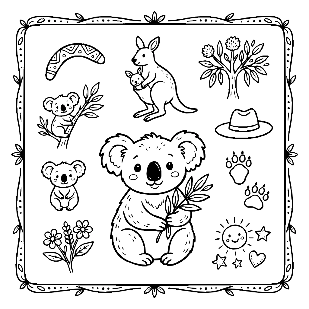 Koalas And Kangaroos Compilation Coloring Page