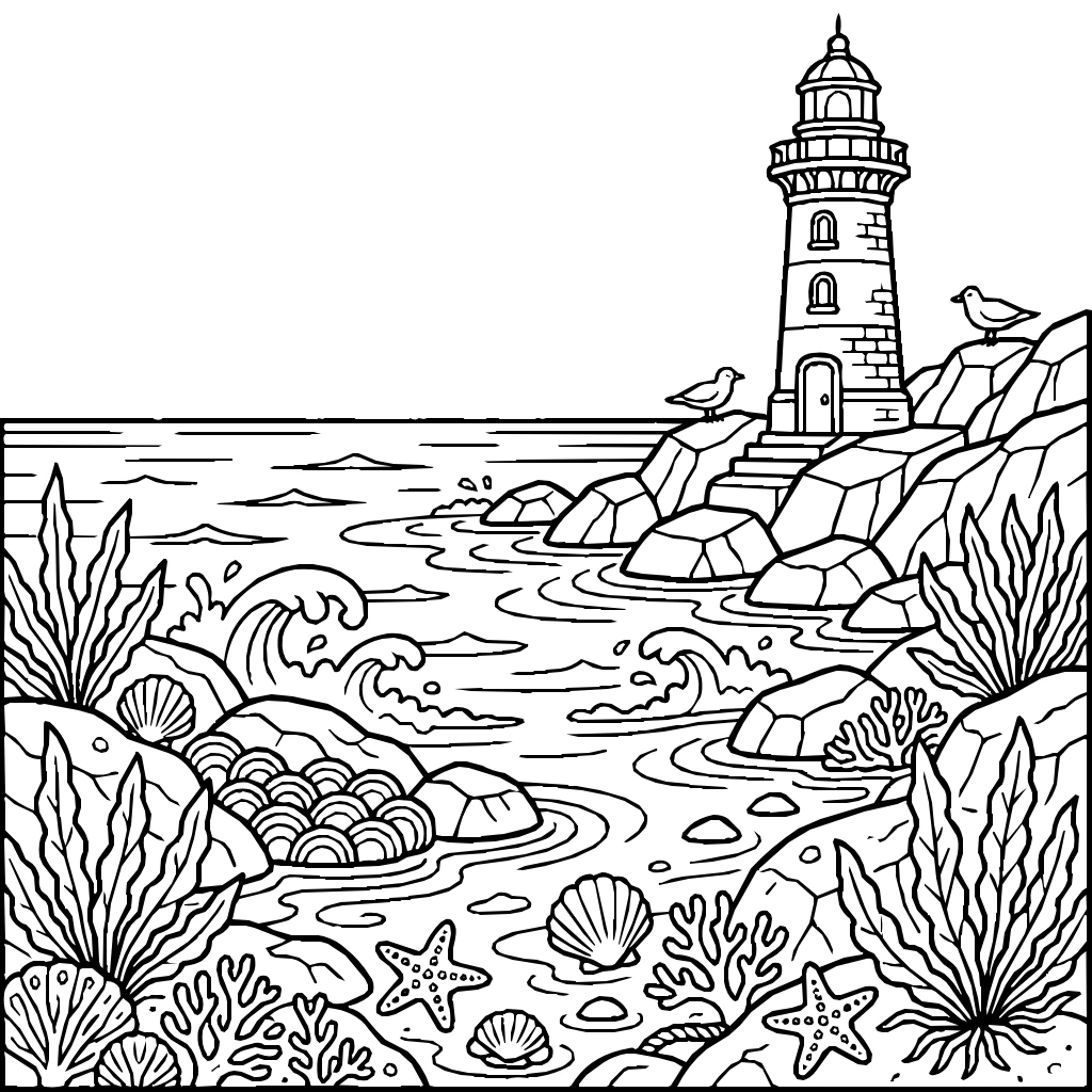 Lighthouse Rocky Coast Light Coloring Page