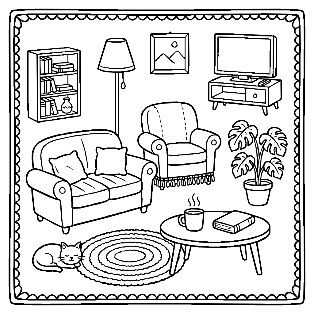 Living Room Elements Coloring Page