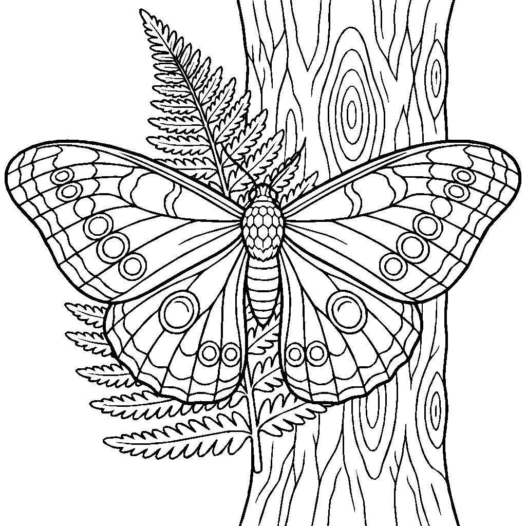 Lunar Moth On A Moonlit Fern Coloring Page