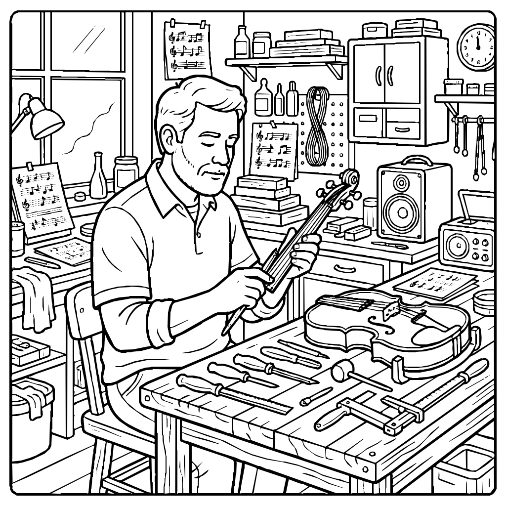 Luthier Shaping A Violin Coloring Page