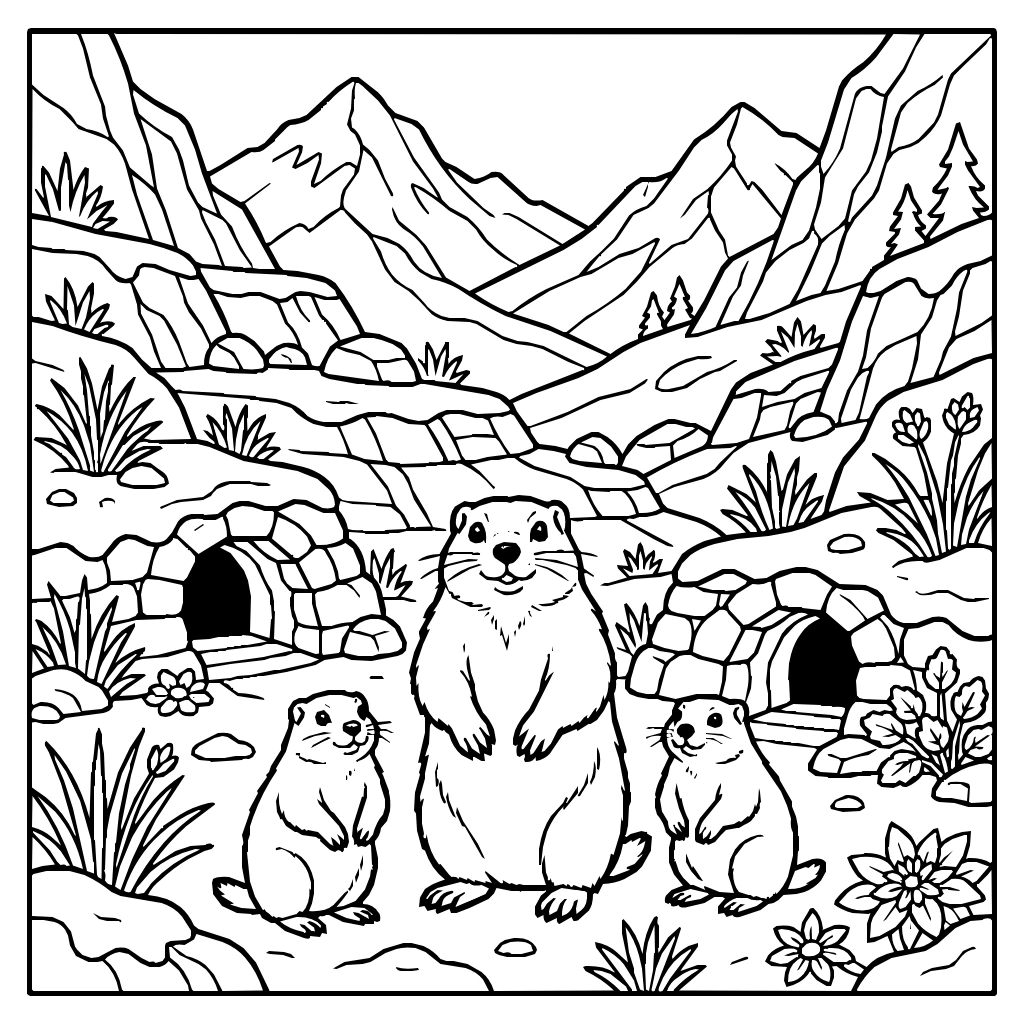 Marmot In The Mountains Coloring Page