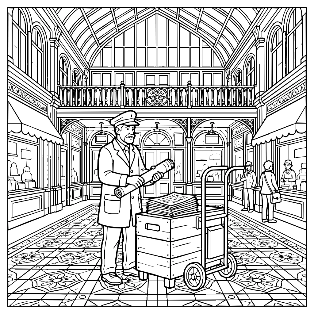 Mosaic Floors Headlines Man Calling Coloring Page