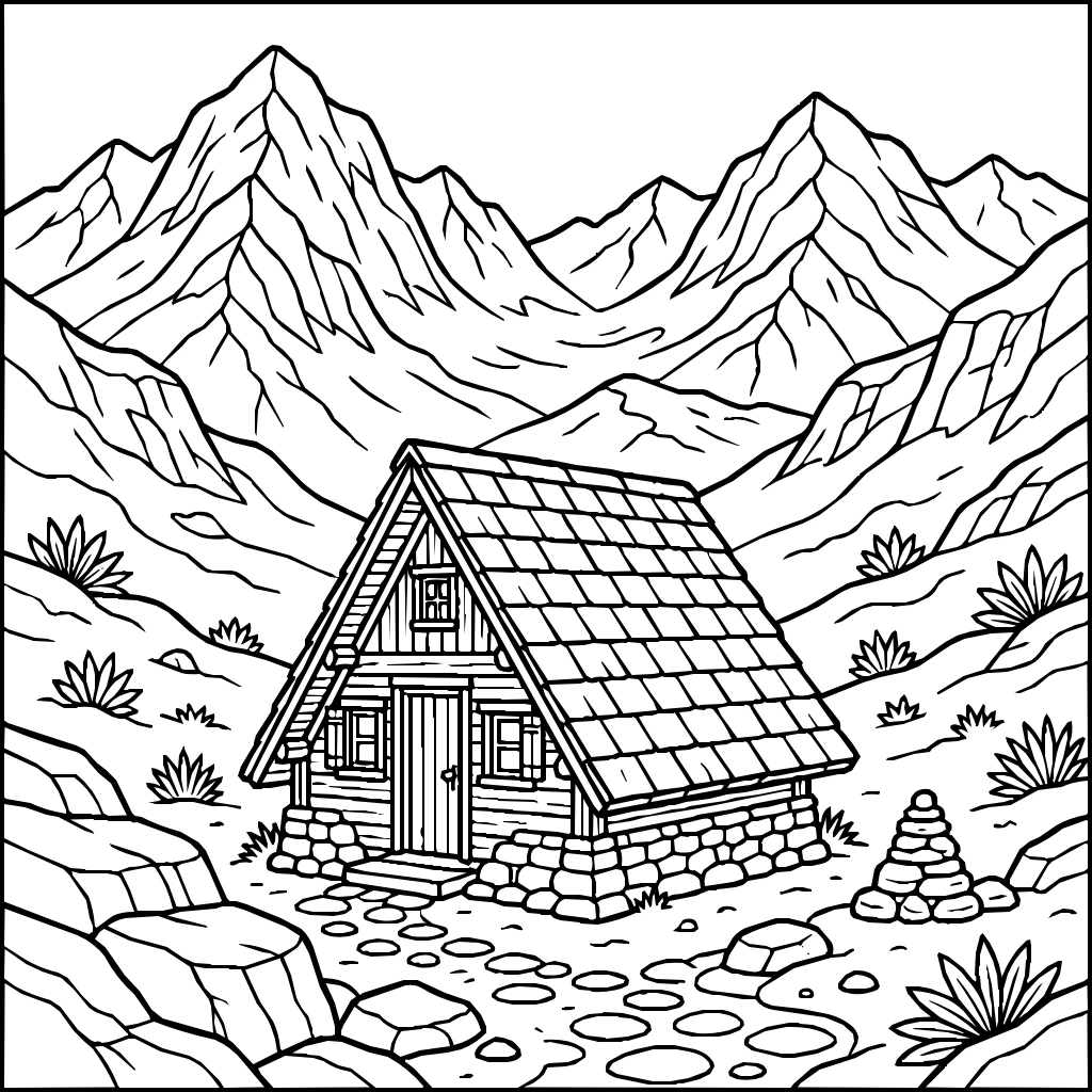 Mountain Shelter Refuge Coloring Page