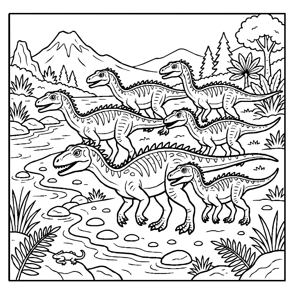Pack Of Coelophysis Hunting Coloring Page