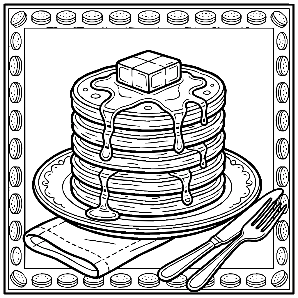Pancake Stack With Syrup Coloring Page