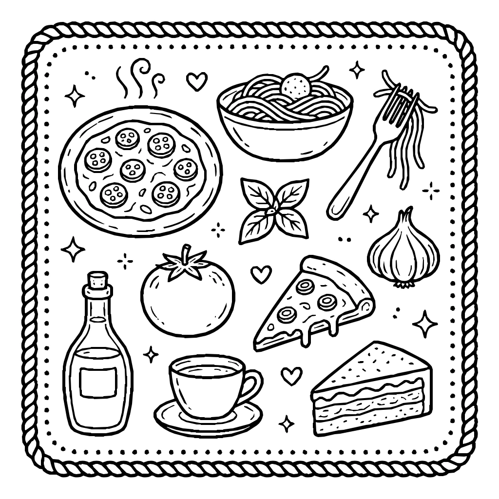 Pasta Pizza Tomato Oil Food Coloring Page