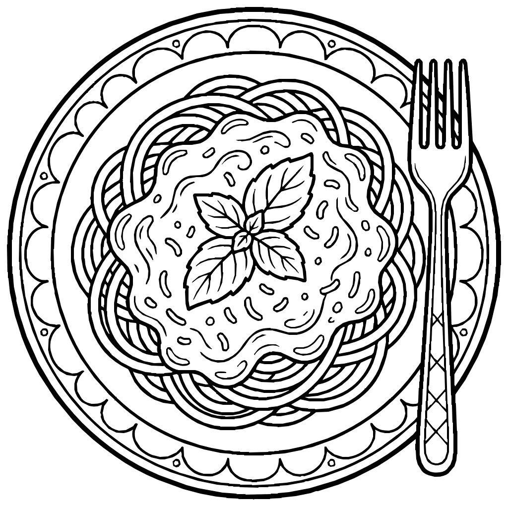 Pasta With Sauce And Garnish Swirls Coloring Page