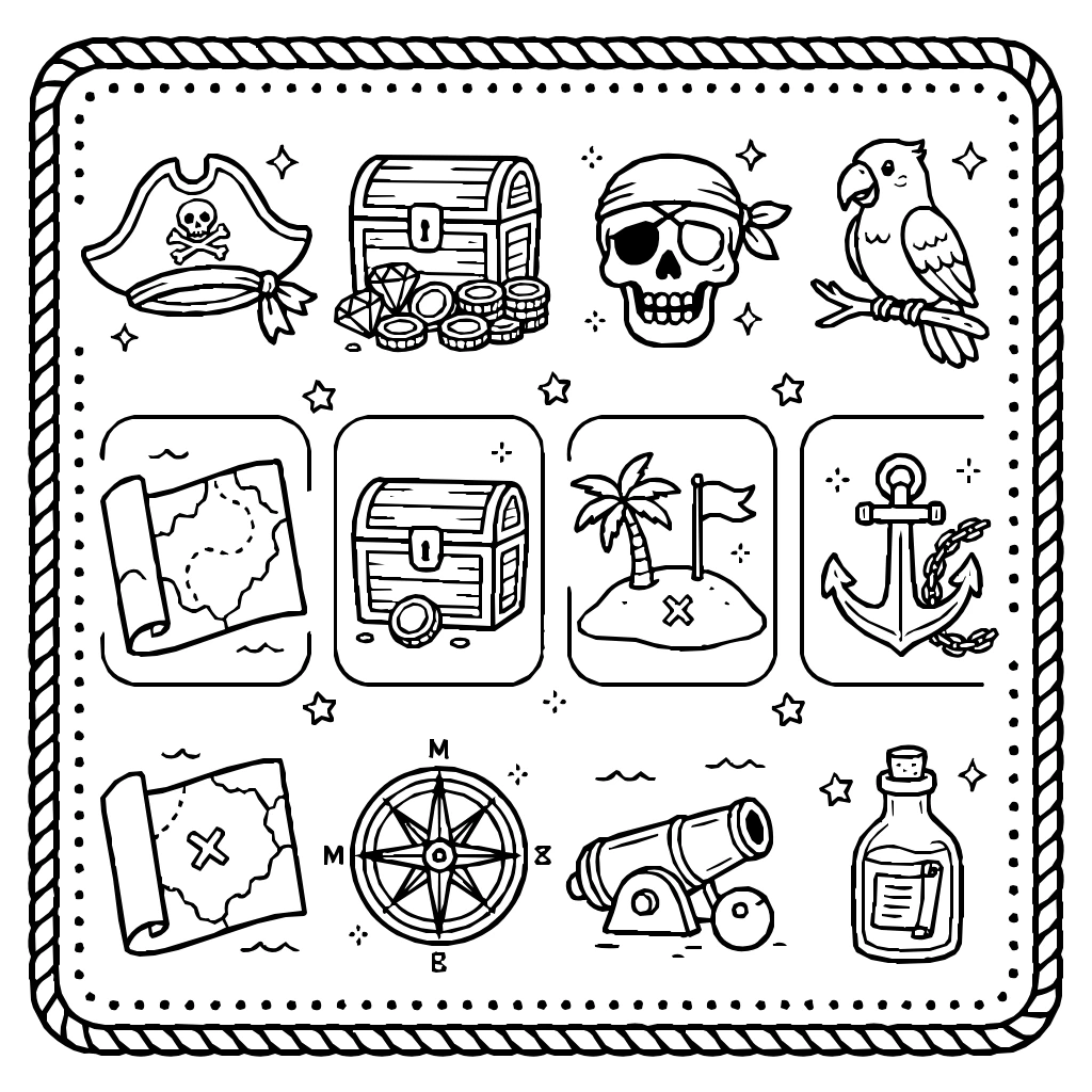 Pirates And Treasure Quest Set Coloring Page