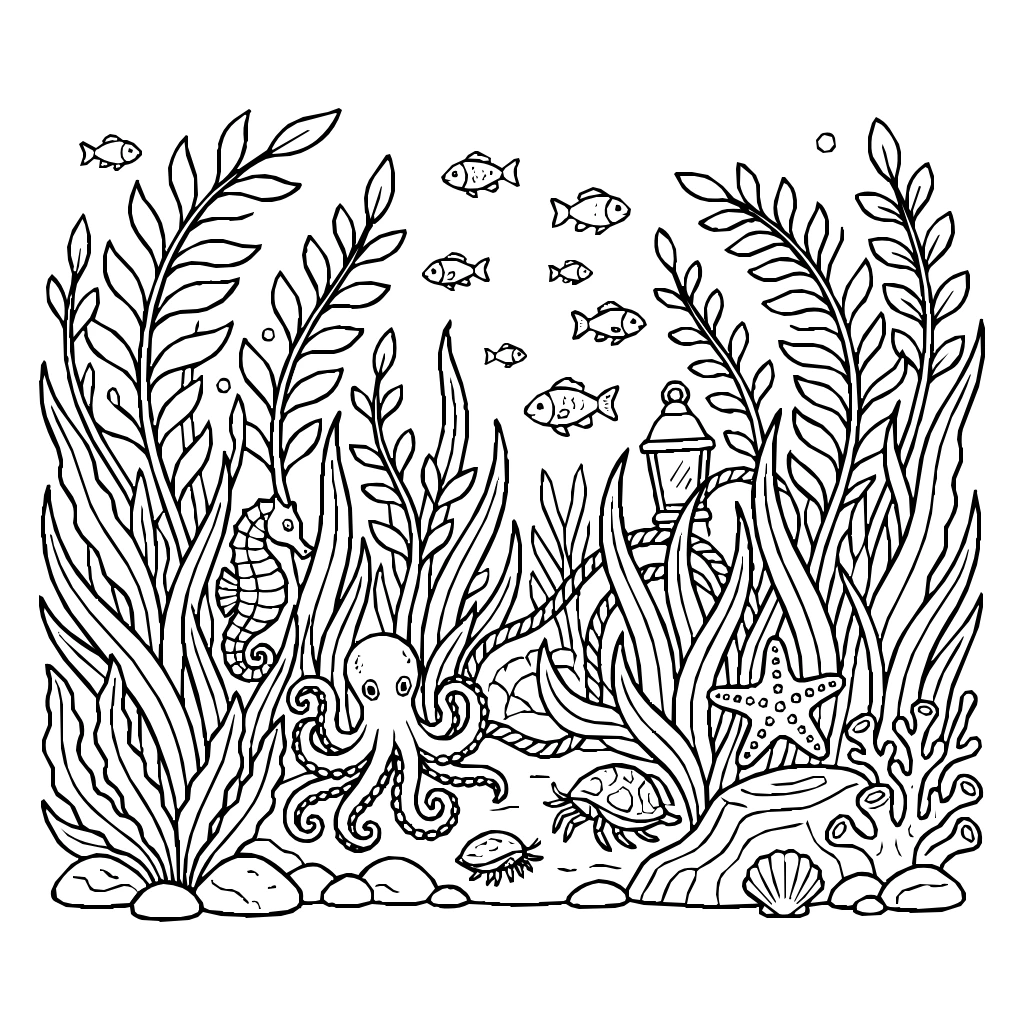 Sea Grass Forest With Animals Coloring Page