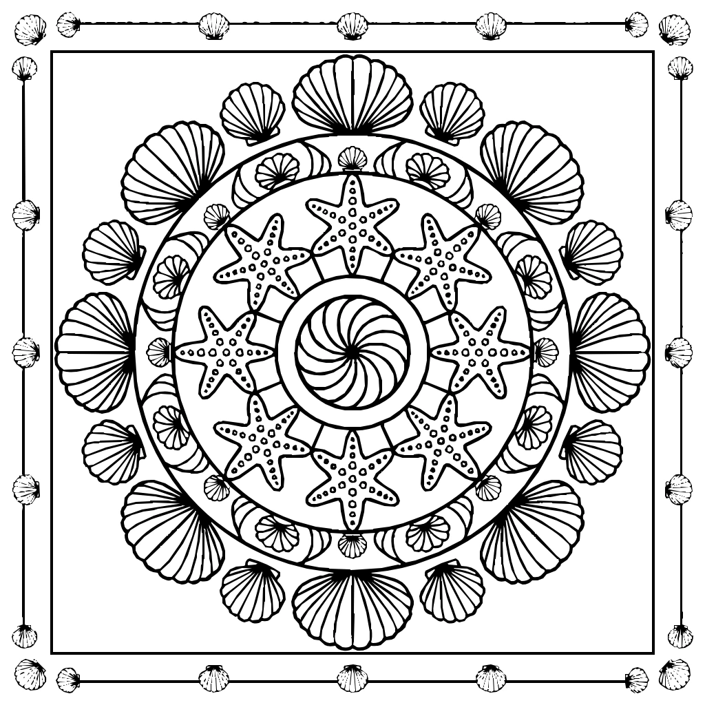 Sea Shells And Starfish Patterns Mandala Coloring Page