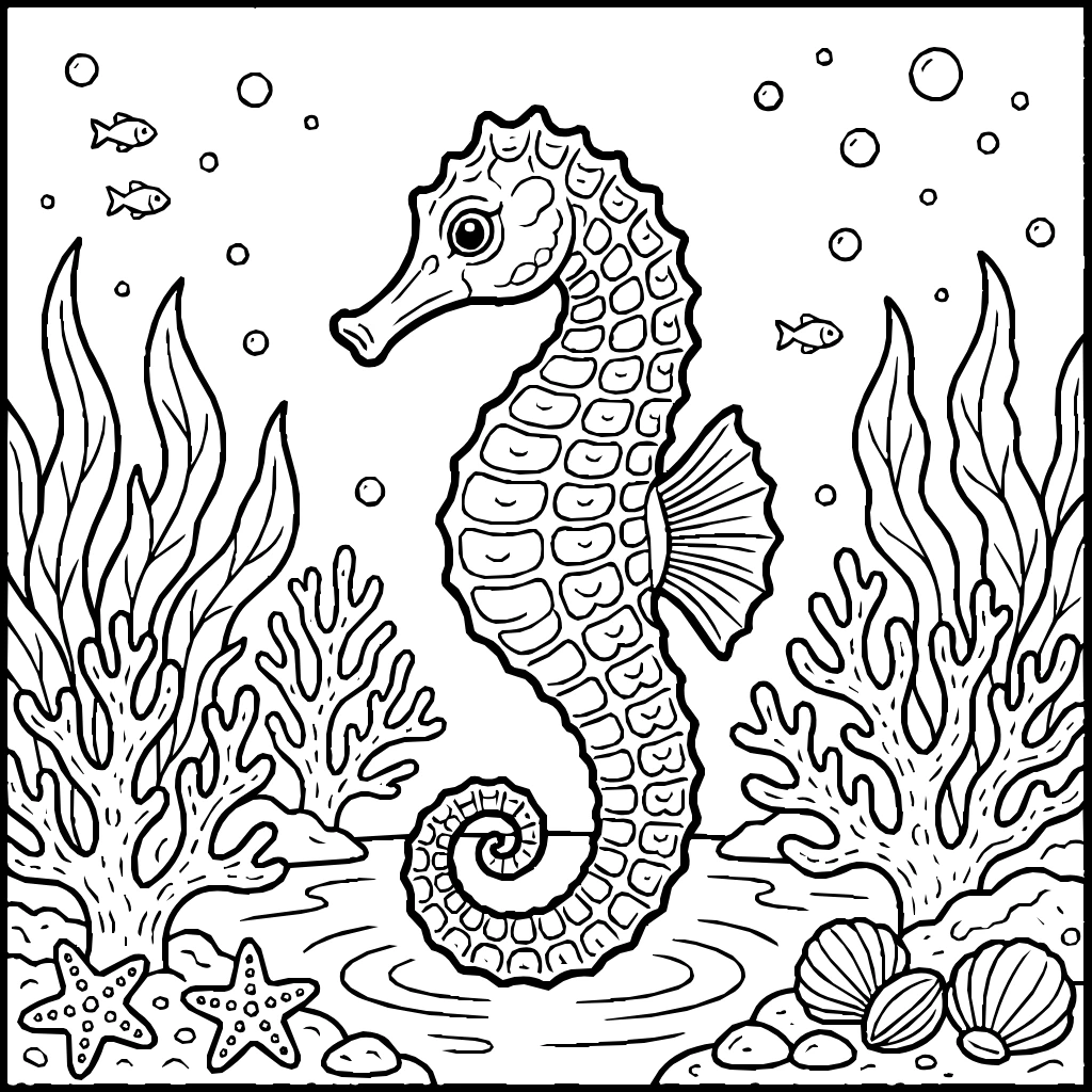 Seahorse With Water Ripples Coloring Page